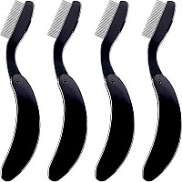 Tecunite 4 Packs Folding Eyelash Comb, Stainless Steel Teeth Eyebrow Comb Lash And Brow Makeup Brush (Black)