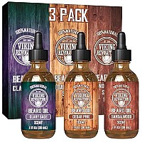 Viking Revolution Beard Oil Conditioner 3 Pack - All Natural Variety Set - Sandalwood, Pine & Cedar, Clary Sage Conditioning and Moisturizing for a Healthy Beard