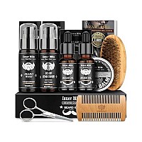 Beard Growth Kit, Beard Kit with Beard Roller, 2 Pack Beard Growth Oil,Beard Brush,Wash Conditioner for After Shave Lotions- Sandalwood,Balm,Combs, Christmas Fathers Gifts for Men