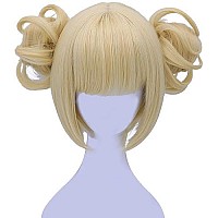 morvally Short Blonde Cosplay Costume Halloween Wig and 2 Detachable Buns with Clips for Women Girls