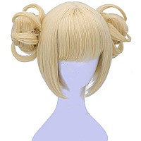 morvally Short Blonde Cosplay Costume Halloween Wig and 2 Detachable Buns with Clips for Women Girls