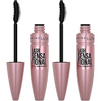 Maybelline Lash Sensational Washable Mascara, Lengthening and Volumizing for a Full Fan Effect, Blackest Black, 2 Count