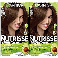 Garnier Hair Color Nutrisse Nourishing Creme, 50 Medium Natural Brown (Truffle) Permanent Hair Dye, 2 Count (Packaging May Vary)