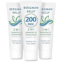 BERGMAN KELLY Travel Size Shampoo & Conditioner 2 in 1 (1 Fl Oz, 200 PK, White Tea), Delight Your Guests with Revitalizing and Refreshing Shampoo Amenities, Quality Small Size Hotel Toiletries in Bulk