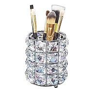 LUGUNU Makeup Brush Holder Organizer Golden Crystal Bling Personalized Gold Comb Brushes Pen Pencil Storage Box Container (Crystal Pot-Sliver)