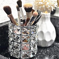 LUGUNU Makeup Brush Holder Organizer Golden Crystal Bling Personalized Gold Comb Brushes Pen Pencil Storage Box Container (Crystal Pot-Sliver)