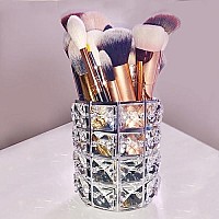 LUGUNU Makeup Brush Holder Organizer Golden Crystal Bling Personalized Gold Comb Brushes Pen Pencil Storage Box Container (Crystal Pot-Sliver)