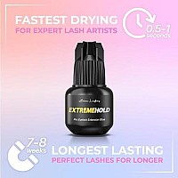 Extreme Hold Eyelash Extension Glue For Professionals | Strongest Black Lash Adhesive for Long Lasting Semi Permanent Individual Lash Extensions | 0.5-1s Fastest Drying & up to 8 Weeks Retention