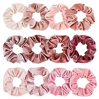 Whaline 12Pcs Blush Theme Hair Scrunchies Velvet Elastics for Women Pink Bobbles Soft Lovers Scrunchy Classic Elastic Thick Hair Bands Ties Gifts for Women Teenage Girls