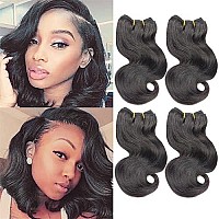 4Bundles Brazilian Body Wave Virgin Hair Extension Human Hair Bundles 8Short Human Hair Virgin Brazilian Hair Weaves 50G/Pcs Human Hair Extensions Natural color (8''x4 BODY, Natural)