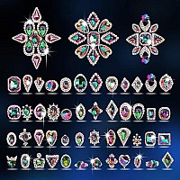 GA&EN 48pcs Big Mix Sizes Different Shape Colorful AB Iridescent 3D Crystals Diamonds Large Rhinestones Bow Silver Metal Charms Gems Stones for Nail Art Beauty Design Decoration Craft Jewelry DIY