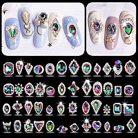 GA&EN 48pcs Big Mix Sizes Different Shape Colorful AB Iridescent 3D Crystals Diamonds Large Rhinestones Bow Silver Metal Charms Gems Stones for Nail Art Beauty Design Decoration Craft Jewelry DIY