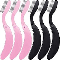 Tecunite Folding Eyelash Comb, Stainless Steel Teeth Eyebrow Comb Lash And Brow Makeup Brush (3 Black And 3 Pink)