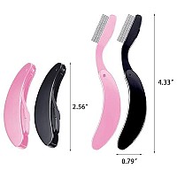 Tecunite Folding Eyelash Comb, Stainless Steel Teeth Eyebrow Comb Lash And Brow Makeup Brush (3 Black And 3 Pink)