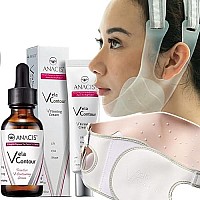 Double Chin Reducer Sagging Neck Firming Anti Aging Wrinkle Reducing Face Lift Slim - Korean Skin Care Routine Set. Vela Contour (Serum Masks Cream Belt)