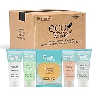 Eco Botanics Hotel Soaps and Toiletries Bulk Set | 1-Shoppe All-In-Kit Amenities for Hotels | 0.85oz Hotel Shampoo & Conditioner, Body Wash, Body Lotion & 0.89oz Bar Soap Travel Size | 150 Pieces