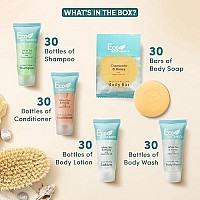 Eco Botanics Hotel Soaps and Toiletries Bulk Set | 1-Shoppe All-In-Kit Amenities for Hotels | 0.85oz Hotel Shampoo & Conditioner, Body Wash, Body Lotion & 0.89oz Bar Soap Travel Size | 150 Pieces