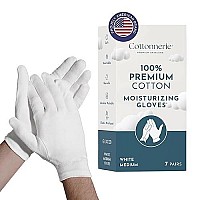 Gaxcoo | 100% Premium Cotton Moisturizing Gloves for Dry Hands & Eczema | Overnight Lotion, Sleep & Spa Treatment for Women & Men | Reusable, Washable - Free Washing Bag, Wristband (White - 7 Pairs)