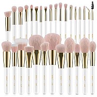 BEILI Makeup Brushes 30Pcs Professional Makeup Brush Set Premium Pink Vegan Synthetic Kabuki Foundation Blending Brush Face Powder Blush Concealers Eye Shadows Make Up Brush Set (White/Rose Golden)