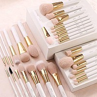 BEILI Makeup Brushes 30Pcs Professional Makeup Brush Set Premium Pink Vegan Synthetic Kabuki Foundation Blending Brush Face Powder Blush Concealers Eye Shadows Make Up Brush Set (White/Rose Golden)