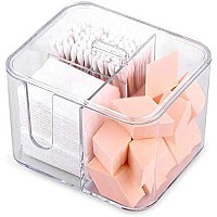 SUNFICON Cotton Pads Holder Organizer Cotton Swab Balls Box Holder Dispenser Storage Canister Cosmetic Pads Container Flossers Case 4-Grid Bathroom Countertop Vanity,Acrylic Crystal Clear