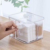 SUNFICON Cotton Pads Holder Organizer Cotton Swab Balls Box Holder Dispenser Storage Canister Cosmetic Pads Container Flossers Case 4-Grid Bathroom Countertop Vanity,Acrylic Crystal Clear