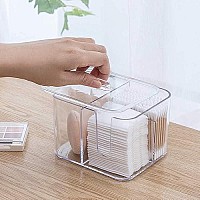 SUNFICON Cotton Pads Holder Organizer Cotton Swab Balls Box Holder Dispenser Storage Canister Cosmetic Pads Container Flossers Case 4-Grid Bathroom Countertop Vanity,Acrylic Crystal Clear