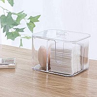 SUNFICON Cotton Pads Holder Organizer Cotton Swab Balls Box Holder Dispenser Storage Canister Cosmetic Pads Container Flossers Case 4-Grid Bathroom Countertop Vanity,Acrylic Crystal Clear