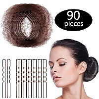 Zonon Hair Nets Invisible Elastic Edge Mesh and U Shaped Pins Set, 50 Pieces 50 cm Individual Package Invisible Hair Nets, 40 Pieces U Shaped Pins for Ballet Bun, Sleeping, Women and Wig (Brown)