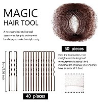 Zonon Hair Nets Invisible Elastic Edge Mesh and U Shaped Pins Set, 50 Pieces 50 cm Individual Package Invisible Hair Nets, 40 Pieces U Shaped Pins for Ballet Bun, Sleeping, Women and Wig (Brown)