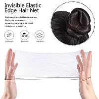 Zonon Hair Nets Invisible Elastic Edge Mesh and U Shaped Pins Set, 50 Pieces 50 cm Individual Package Invisible Hair Nets, 40 Pieces U Shaped Pins for Ballet Bun, Sleeping, Women and Wig (Brown)