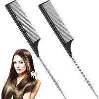 2 Pieces Tail Combs Carbon Fiber Teasing Combs Rat Tail Lifting Combs Styling Combs for Hair Salon or Home Supplies (Black)