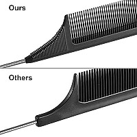 2 Pieces Tail Combs Carbon Fiber Teasing Combs Rat Tail Lifting Combs Styling Combs for Hair Salon or Home Supplies (Black)