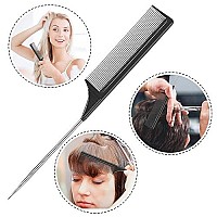 2 Pieces Tail Combs Carbon Fiber Teasing Combs Rat Tail Lifting Combs Styling Combs for Hair Salon or Home Supplies (Black)