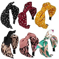 Jaciya 6 Pieces Knotted Bow Headbands for Women Fashion Wide Headband with Bow Bunny Ears Headband Vintage Hair Bands Girls Hair Accessories diademas cintillos para mujer