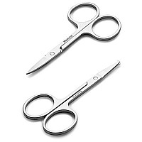 Facial Hair Small Grooming Scissors For Men Women - Eyebrow, Nose Hair, Mustache, Beard, Eyelashes, Ear Trimming Kit - Curved and Rounded Safety Tip Clippers For Hair Cutting - Stainless Steel 2PCS