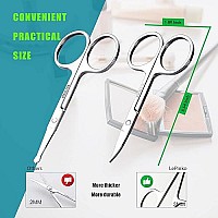 Facial Hair Small Grooming Scissors For Men Women - Eyebrow, Nose Hair, Mustache, Beard, Eyelashes, Ear Trimming Kit - Curved and Rounded Safety Tip Clippers For Hair Cutting - Stainless Steel 2PCS