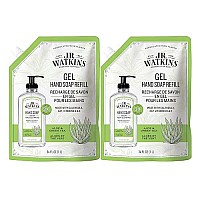 J.R. Watkins Gel Hand Soap Refill Pouch, Scented Liquid Hand Wash for Bathroom orKitchen, USA Made and Cruelty Free, 34 fl oz, Aloe & Green Tea, 2 Pack