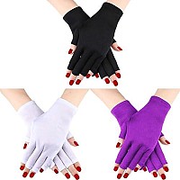 Syhood 3 Pairs UV Glove Gel Manicures Glove Anti UV Fingerless Gloves Hands from UV Light Lamp Manicure Dryer (Black, Purple, White)