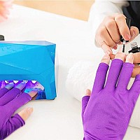 Syhood 3 Pairs UV Glove Gel Manicures Glove Anti UV Fingerless Gloves Hands from UV Light Lamp Manicure Dryer (Black, Purple, White)