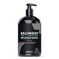 Ballsy Ballwash Charcoal Body Wash for Men - Moisturizing Mens Bodywash with Coconut Oil - Natural Soap for Men & Great for your Most Intimate Areas, 16 Oz with Pump