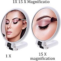 15x Magnifying Handheld Mirror,Travel Folding Hand Held Mirror,Double Sided Pedestal Makeup Mirror with 1/15x Magnification