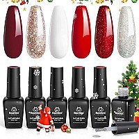 Beetles Candy Cane Gel Nail Polish Set - 6 Pcs Gel Polish Glitter Burgundy Red Sparkle Gel Kit Snow White Silver Nail Gel New Year Kit Girlfriend Christmas Nail Art Design Gifts for Women Mom Mother