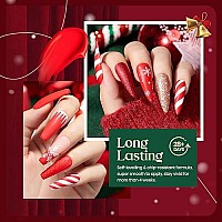 Beetles Candy Cane Gel Nail Polish Set - 6 Pcs Gel Polish Glitter Burgundy Red Sparkle Gel Kit Snow White Silver Nail Gel New Year Kit Girlfriend Christmas Nail Art Design Gifts for Women Mom Mother