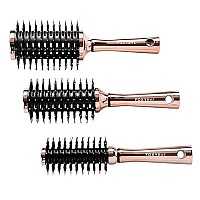 Foxybae Round Hair Brush Set - Rose Gold Hair Detangler Brush for Women, Men, Kids - Professional Hair Volumizer Brushes with Vented Barrel - Nylon & Boar Bristles Hair Styling Brush