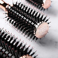 Foxybae Round Hair Brush Set - Rose Gold Hair Detangler Brush for Women, Men, Kids - Professional Hair Volumizer Brushes with Vented Barrel - Nylon & Boar Bristles Hair Styling Brush