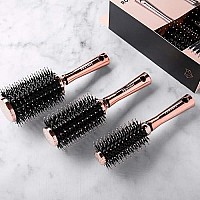 Foxybae Round Hair Brush Set - Rose Gold Hair Detangler Brush for Women, Men, Kids - Professional Hair Volumizer Brushes with Vented Barrel - Nylon & Boar Bristles Hair Styling Brush