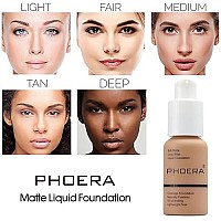 PHOERA Foundation 104 and 105 & Face Primer,Liquid Full Coverage Foundation Set,Foundation Brush Powder Brush,5 Makeup Sponge,30ml PHOERA 24HR Matte Oil Control Concealer (104 Buff Beige + 105 Sand)