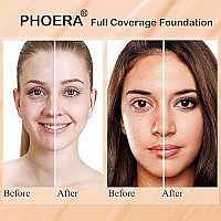 PHOERA Foundation 104 and 105 & Face Primer,Liquid Full Coverage Foundation Set,Foundation Brush Powder Brush,5 Makeup Sponge,30ml PHOERA 24HR Matte Oil Control Concealer (104 Buff Beige + 105 Sand)