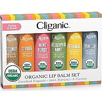 Cliganic USDA Organic Lip Balm Set - 6 Flavors - 100% Natural Moisturizer for Cracked & Dry Lips